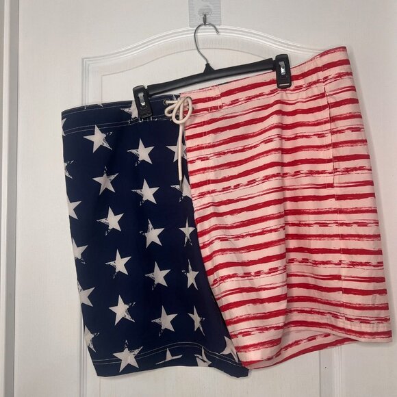 American Eagle Outfitters‎ Mens USA Flag Boardshorts Size XXL Red White Blue NWT - Picture 1 of 8